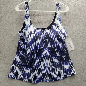 Swimsuits For All Tankini Swimsuit Top Plus 18 Size Blue White Batik Pattern NWT